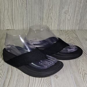 Fitflop Surfa Black Knit Orthopedic Toe Post Flip Flop Sandals Womens Size 6